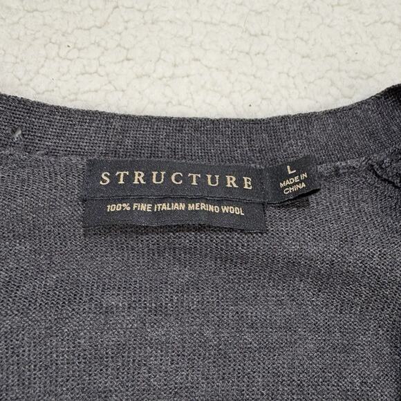 Structure 100% Fine Italian Merino Wool Button Up Grey Cardigan Sz L FLAWS READ - Picture 2 of 9